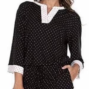 Flora Nikrooz Black White Polka Dot Pajama Top Small
